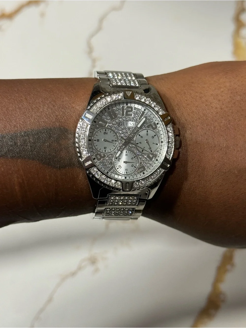 GUESS Silver Crystal Pavé Women's Bracelet Watch